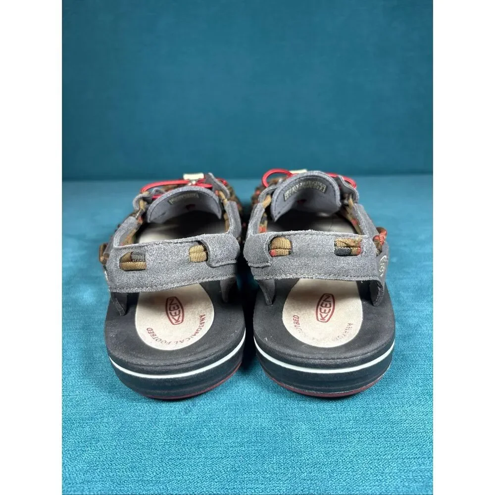 KEEN Uneek Sandals Mens Size 9.5 Grey Red Brown Cord Outdoor Shoes 1014620